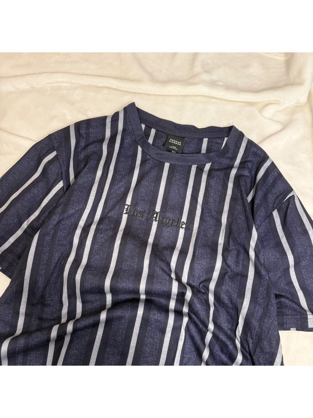 Sunrise Kingdom Los Angeles Striped Tee Mens Large Navy Grey Streetwear Vibe - Picture 2 of 6